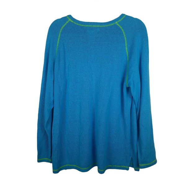 Quacker Factory Polar Bear Scarf Sweater Blue Green - Picture 3 of 6